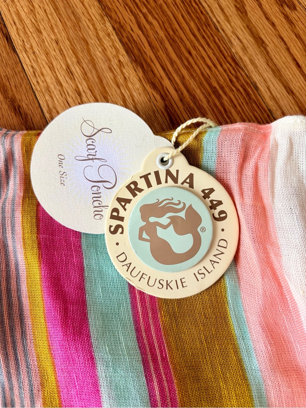 Spartina 449 NWT Multicolor Striped Linen Poncho Tassel Trim - Picture 2 of 10